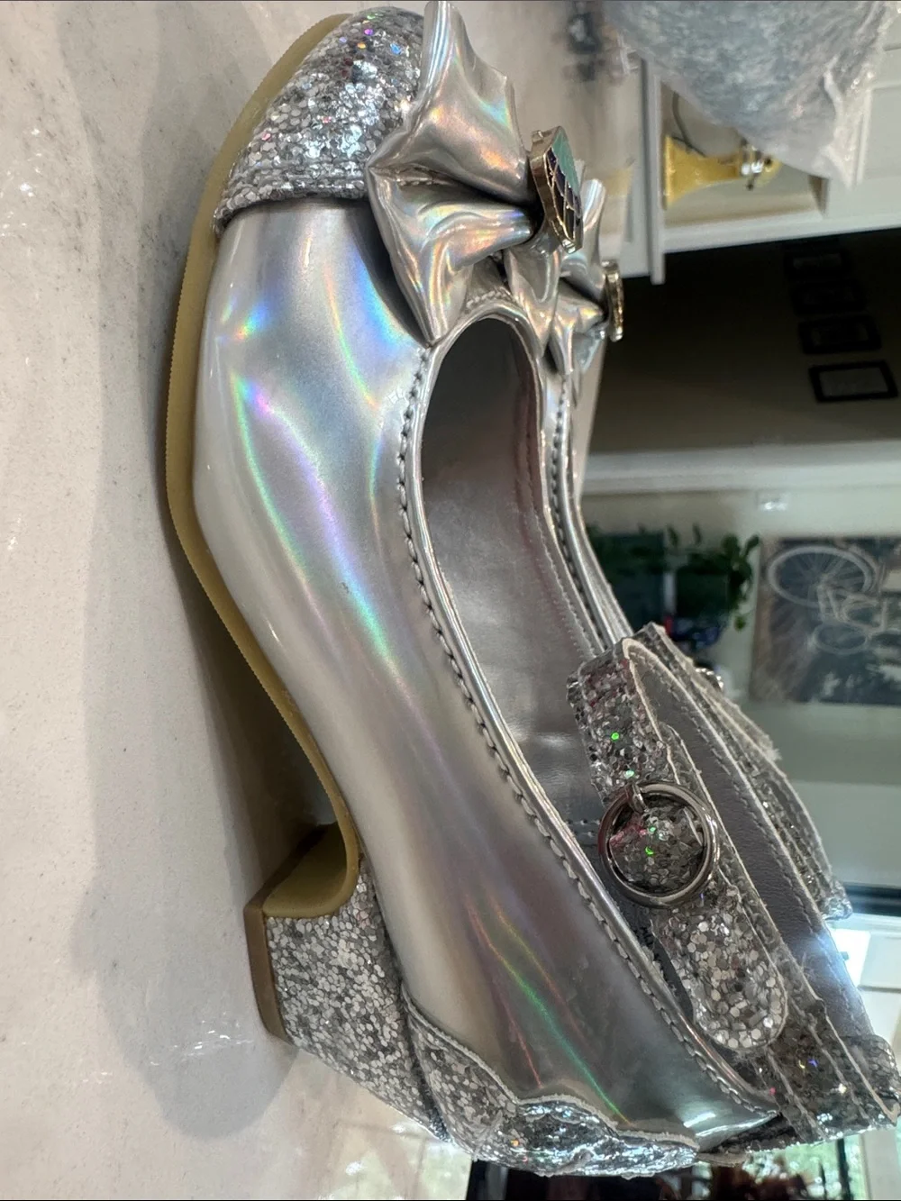 Disney Silver Glitter Ariel Mary Jane Shoes with Seashell Accent